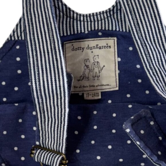 DOTTY DUNGAREES - OVERALL MINI SKIRT - STRIPES NAVY/WHITE - 61.7% COTTON - NWT - Picture 3 of 4